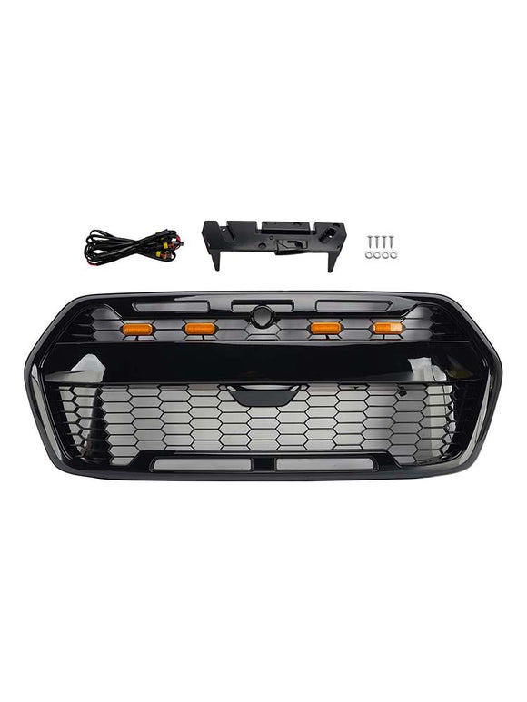 2019–2026 Ford Transit MK8 Raptor Style Kühlergrill, glänzend schwarz, Frontstoßstangen-Ersatzgrill mit LED-Licht