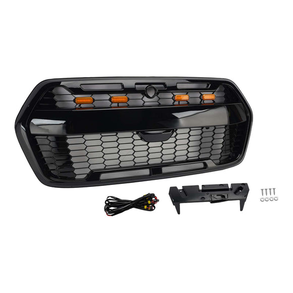 2019–2026 Ford Transit MK8 Raptor Style Kühlergrill, glänzend schwarz, Frontstoßstangen-Ersatzgrill mit LED-Licht