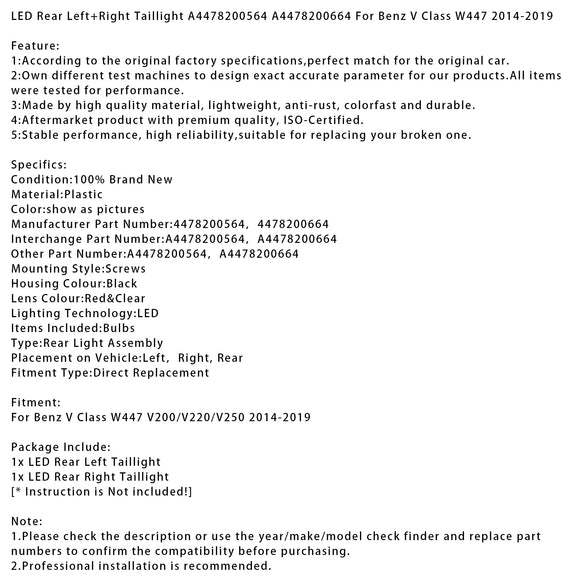 LED-Rückleuchten links + rechts A4478200564 A4478200664 für Mercedes-Benz V-Klasse W447
