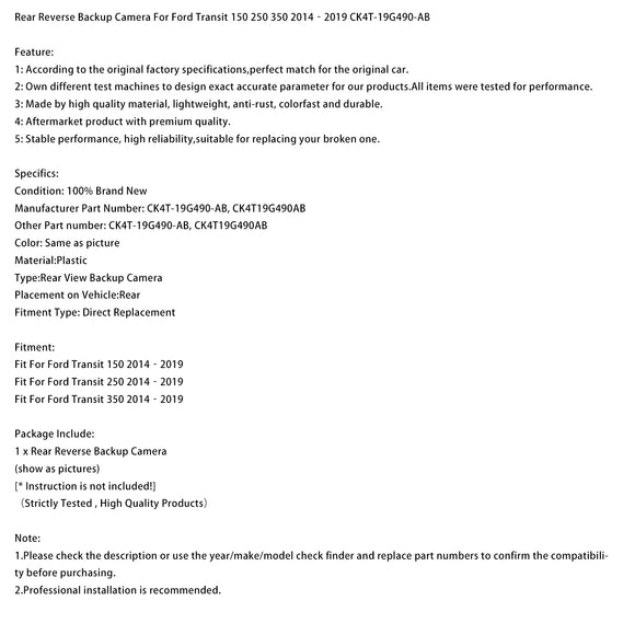 Rückfahrkamera für Ford Transit 150 250 350 2014?2019 CK4T-19G490-AB