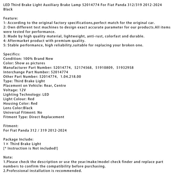 Derde remlicht hulpremlamp 52014774 voor Fiat Panda 2012? 2024 zwart