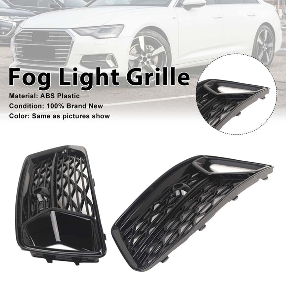 2PCS Front Bumper Grill Grille Fog Light Cover Fit Audi A6 C8 2019-2023