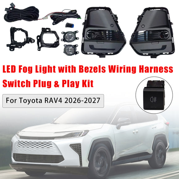 2026 2027 Toyota RAV4 White LED Front Bumper Fog Light Assembly Kit Bezel