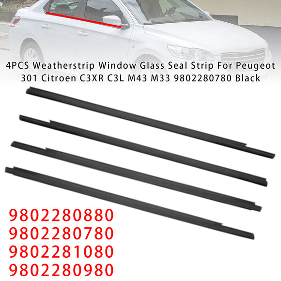 4PCS Dichtungsstreifen Fensterglas Dichtungsstreifen für Peugeot 301 9802280780 Schwarz