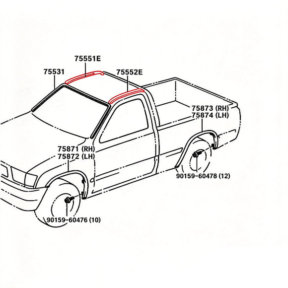 Roof Drip Seal Trim Molding 75551-04030 75552-04030 For Toyota Hilux 1997-2005