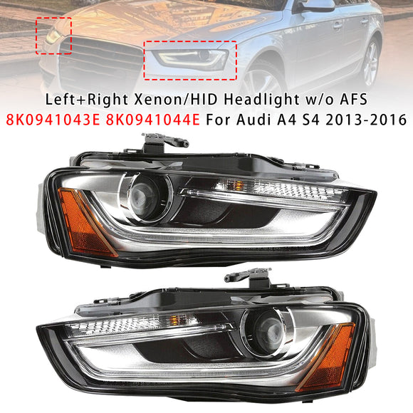 2013-2016 Audi A4 S4 Left+Right Xenon/HID Headlight w/o AFS 8K0941043E 8K0941044E
