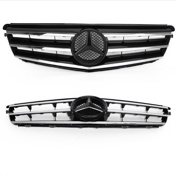 Mercedes Benz Classe C 2008-2014 W204 Grille de pare-chocs avant noire/chromée avec étoile LED pour C250/C300/C350