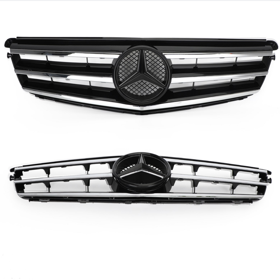 2008-2014 Mercedes Benz C Class W204 C250/C300/C350 Front Bumper Grill Black/Chrome Grille With LED Star