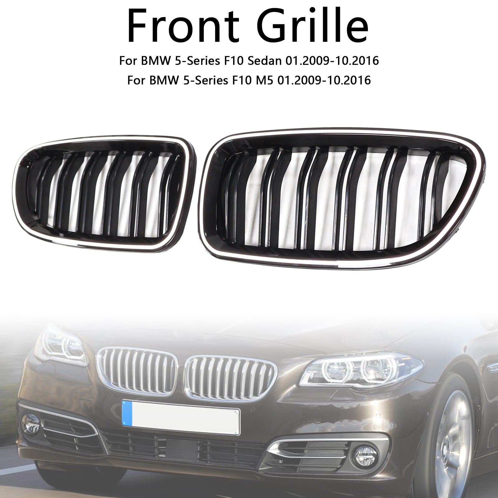 Kidney Bumper Grill Grille Fit BMW 5 Series F10 F11 2010-2016 Gloss Black