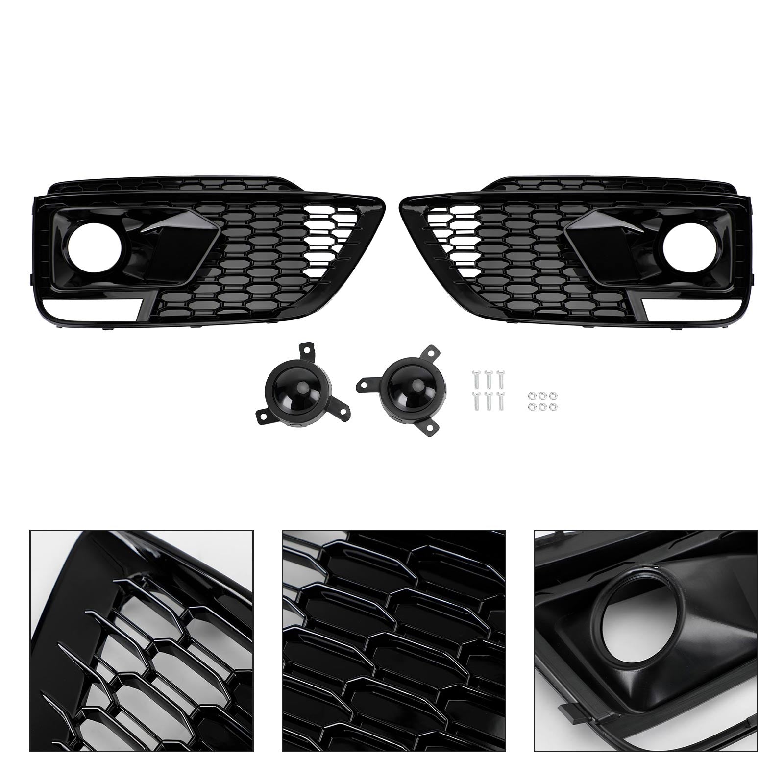 Audi 2018-2020 RSQ5 Q5 SQ5 SUV Black Front Honeycomb Fog Lamp Grilles Cover