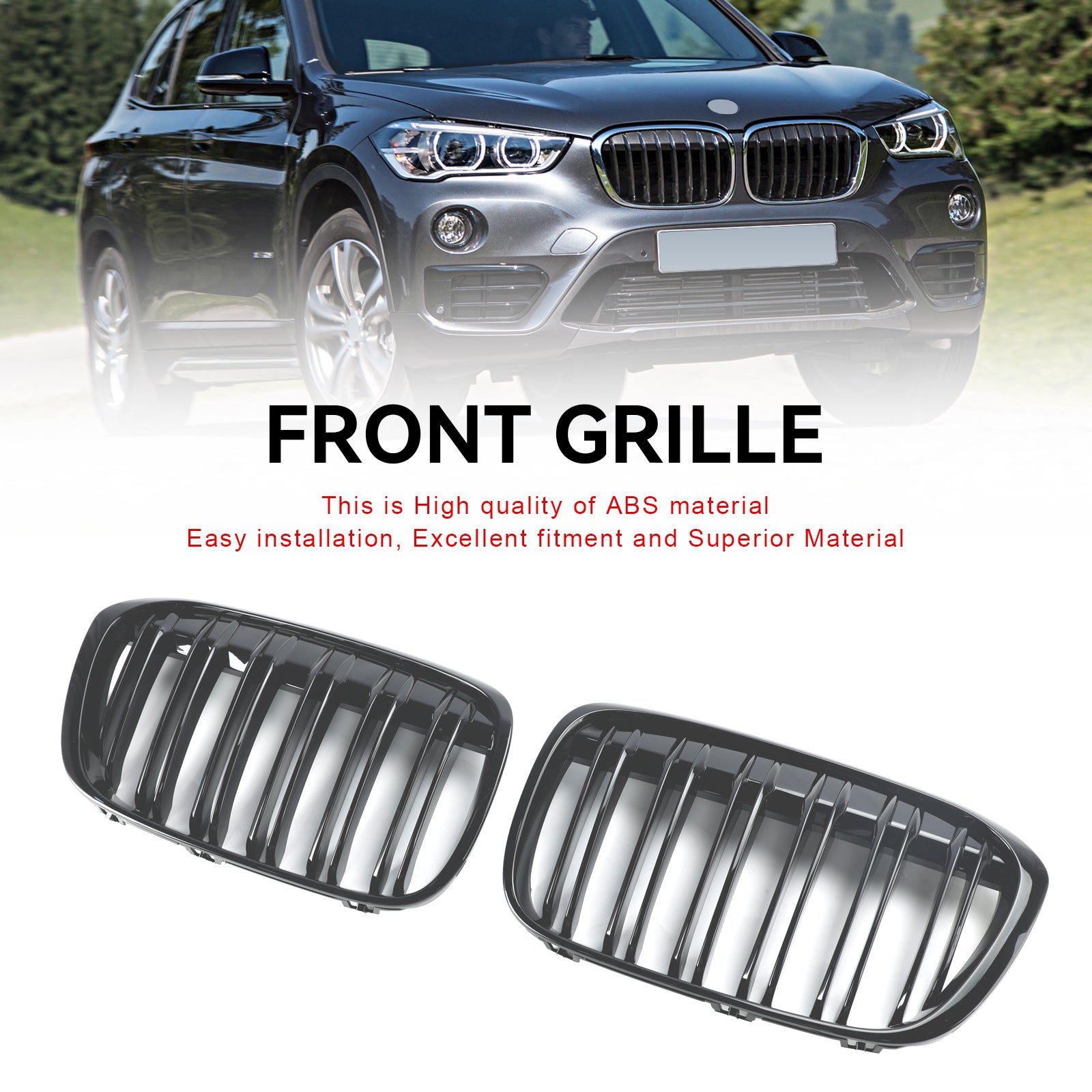 Parrilla delantera tipo riñón negra brillante para BMW X1 F48 F49 sDrive18i/xDrive20i/xDrive25i/sDrive18d 2016-2018