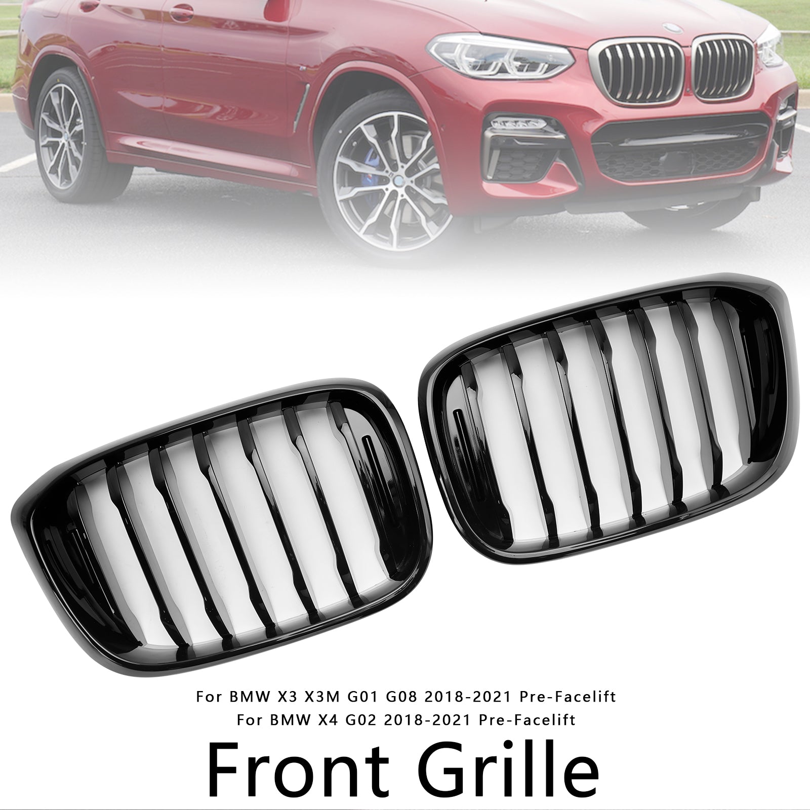 BMW X4 G02 X3 G01 G08 2018-2021 Gloss Black Front Kidney Grille Mesh Grill