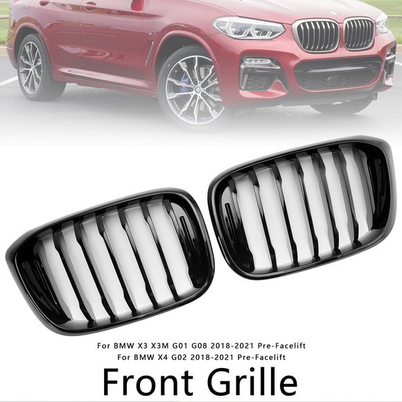 BMW X4 G02 X3 G01 G08 2018-2021 Parrilla de malla frontal negra brillante