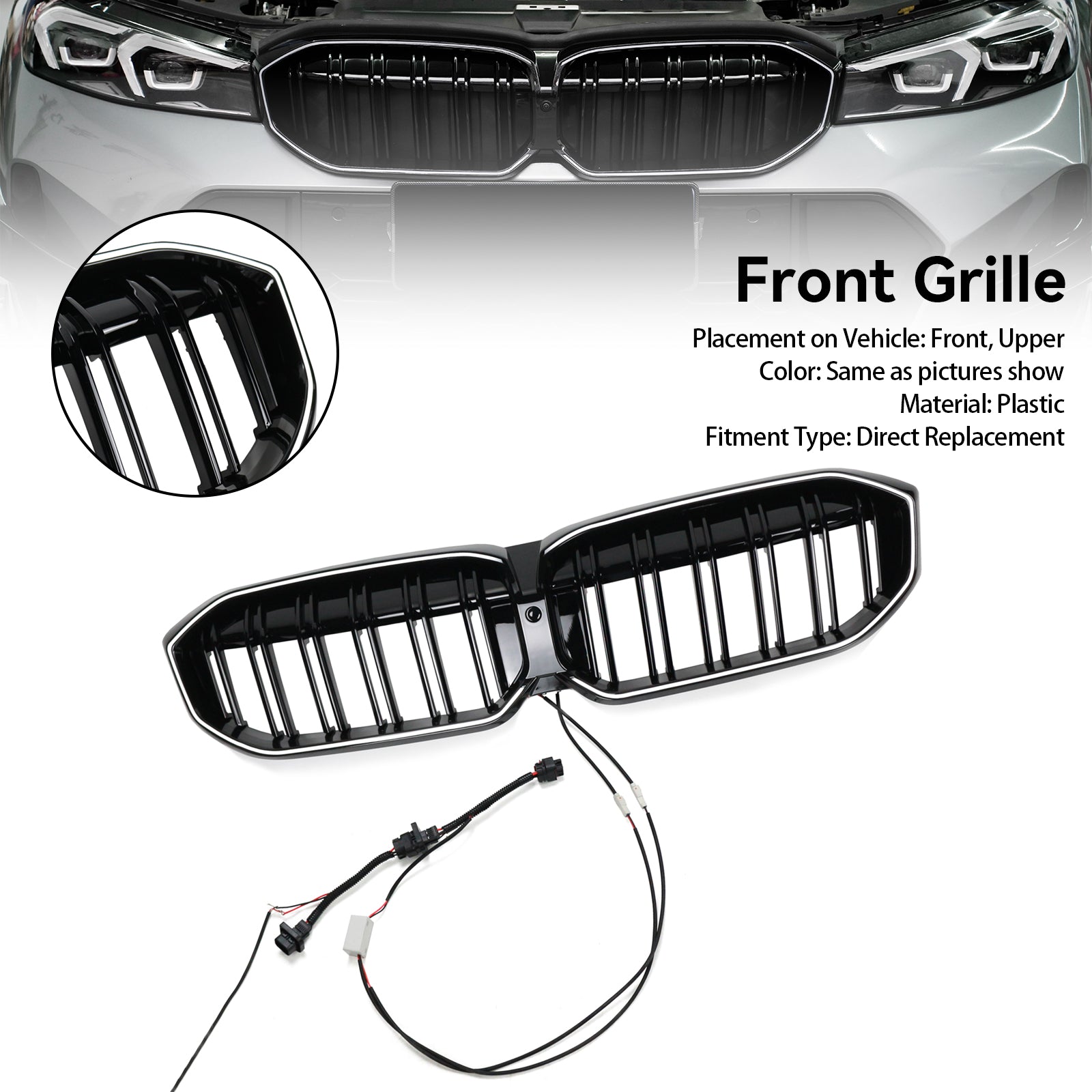 BMW 2023-2024 3 Series G20 G21 320i/330i/M340i/318i/320d Front Kidney Grille Double Line Black Grill