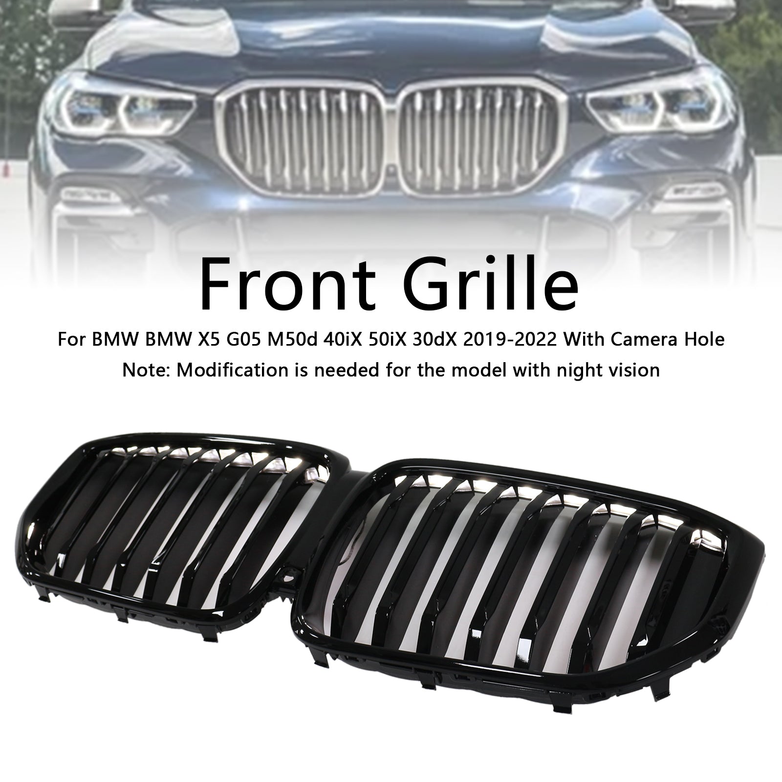 Gloss Black Front Kidney Grille Grill Fit BMW X5 G05 2019-2022 M-Performance