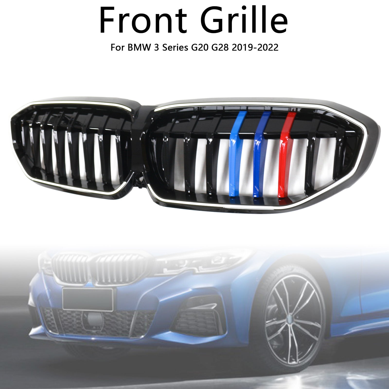 Black Kidney Grille Grill 51138072085 Fit BMW 3 Series G20 2019-2022 M-Style - 0