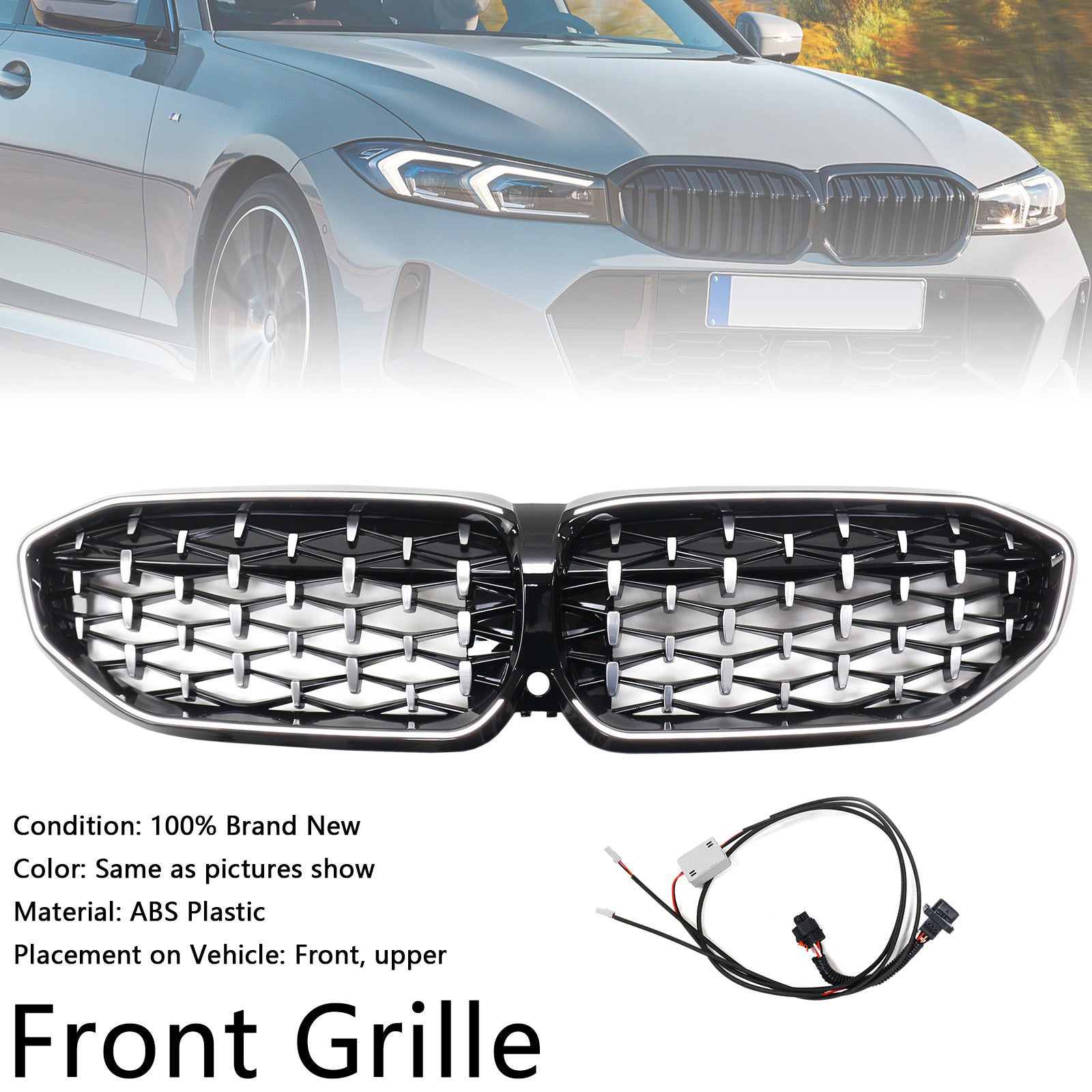 Rejilla de riñón cromada con forma de diamante 51138072085 compatible con BMW Serie 3 G20 2019-2022