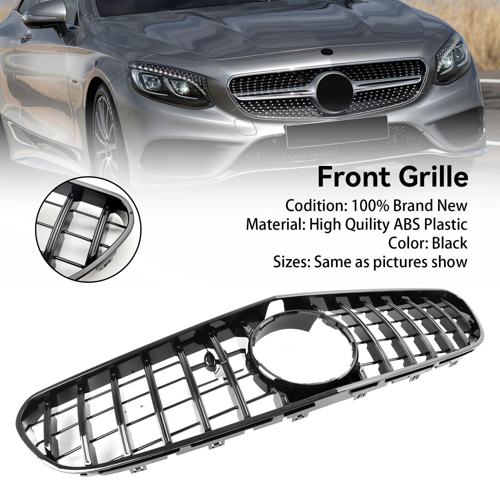 Grille de pare-chocs avant de remplacement pré-rehaussée pour Mercedes Benz Classe S W217 S63 AMG 2015-2017 Grille noire