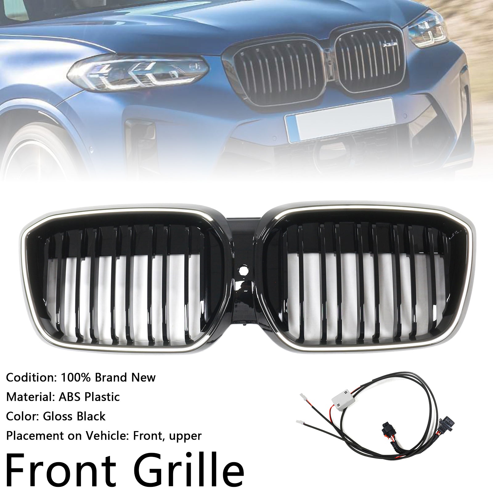 Parrilla delantera tipo riñón de doble lama en color negro brillante compatible con BMW IX3 G08 LCI 2022-2024