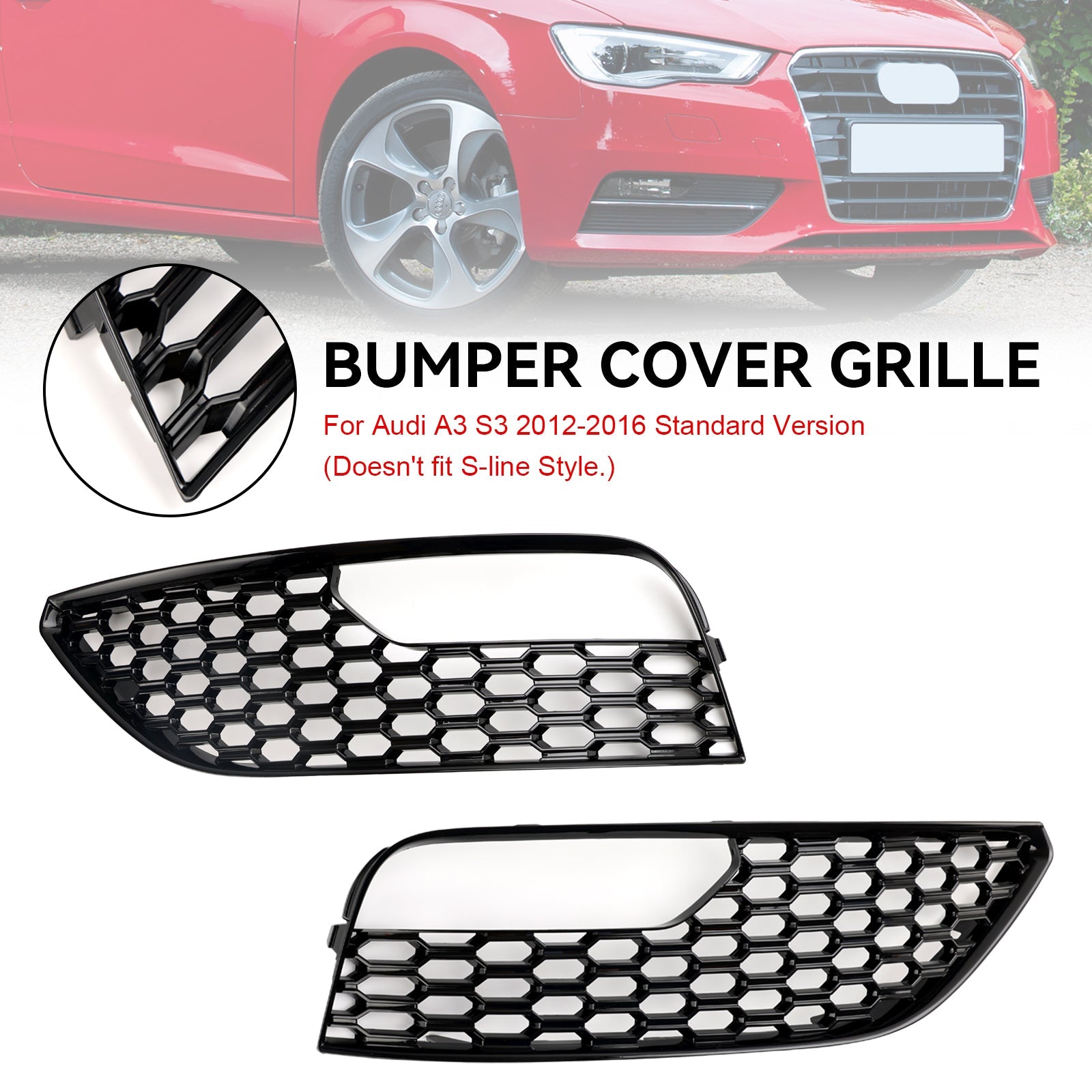 Audi 2012-2016 A3 Standard Version 8V3807681 8V3807682 2PCS Front Bumper Fog Light Surround Cover Grille