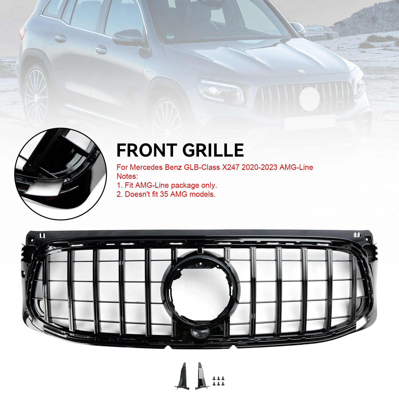 Mercedes Benz GLB-Class X247 AMG-Line 2020-2023 GT Style Grille Front Bumper Black Grille