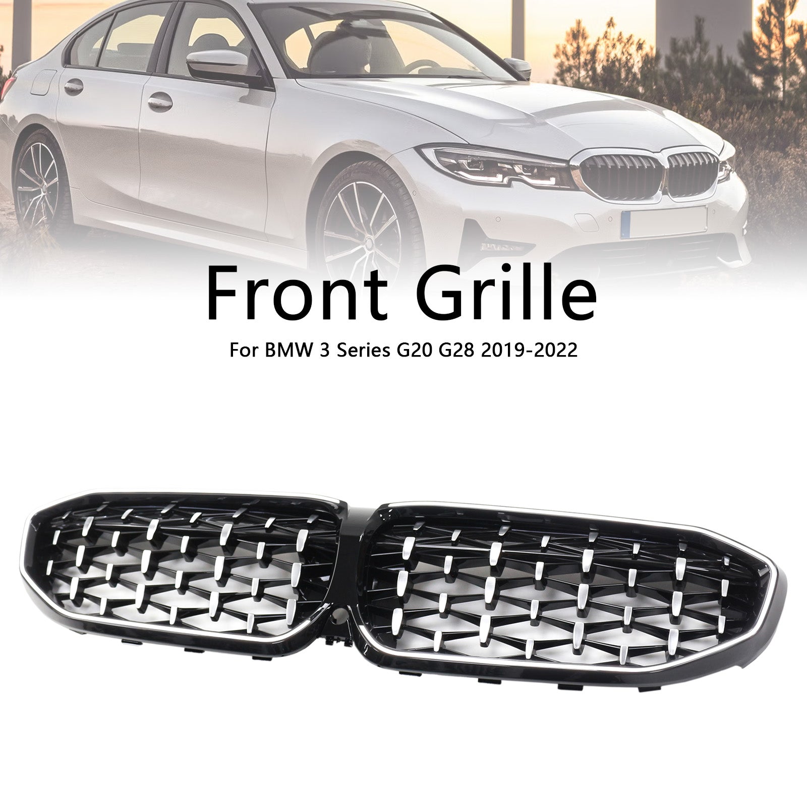 Rejilla de riñón cromada con forma de diamante 51138072085 compatible con BMW Serie 3 G20 2019-2022