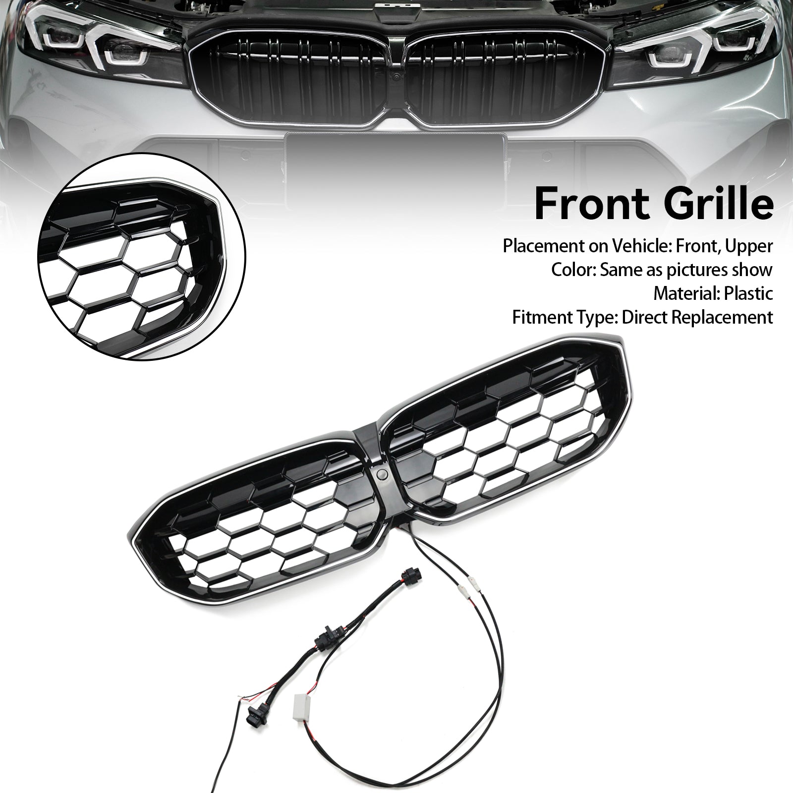 BMW 2023-2024 3 Series G20 G21 320i/330i/M340i/318i/320d Diamond Front Kidney Grille Gloss Black Grill