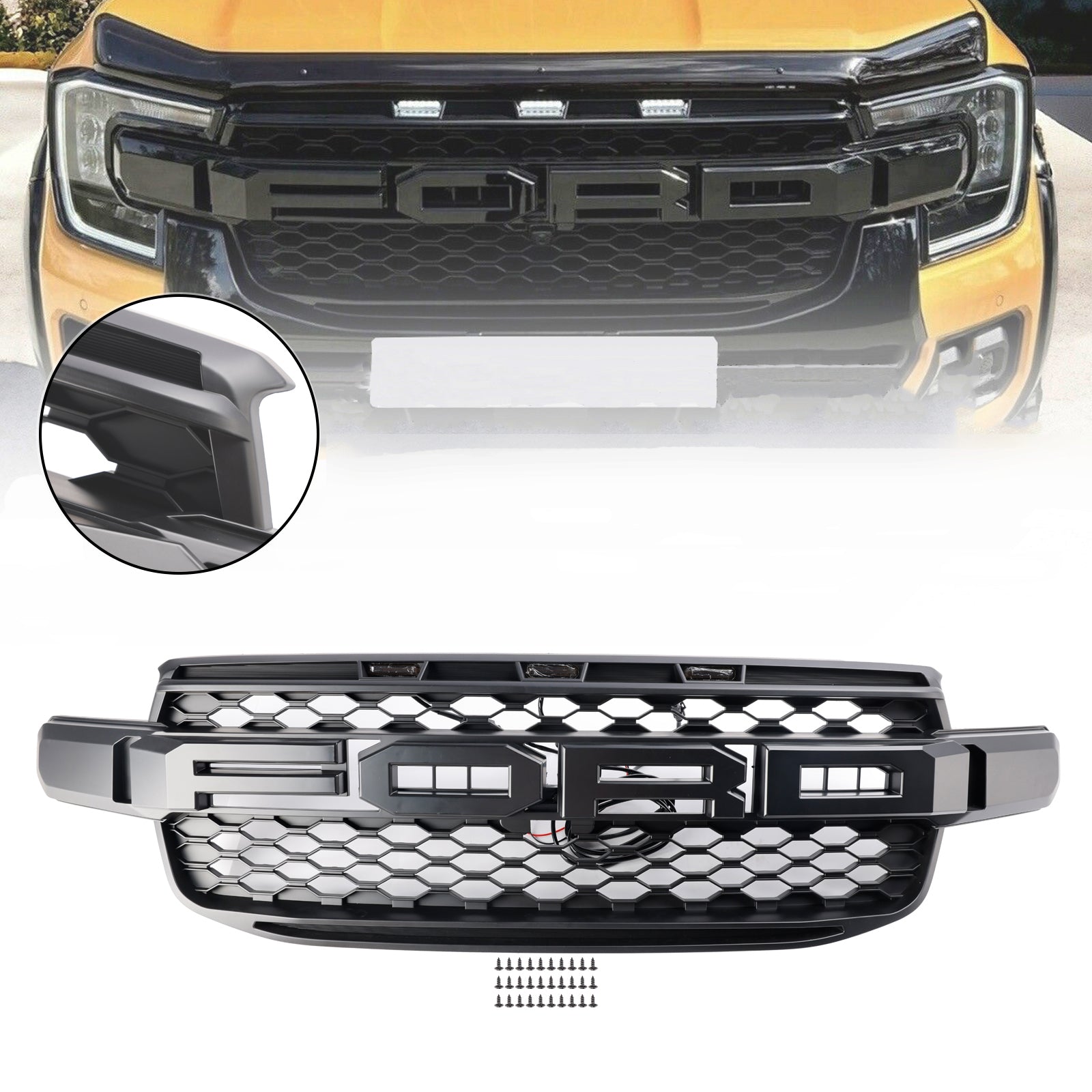 Ford Ranger Next Gen T9 2023-2024 Front Bumper Grill Black Grille W/ LED Light