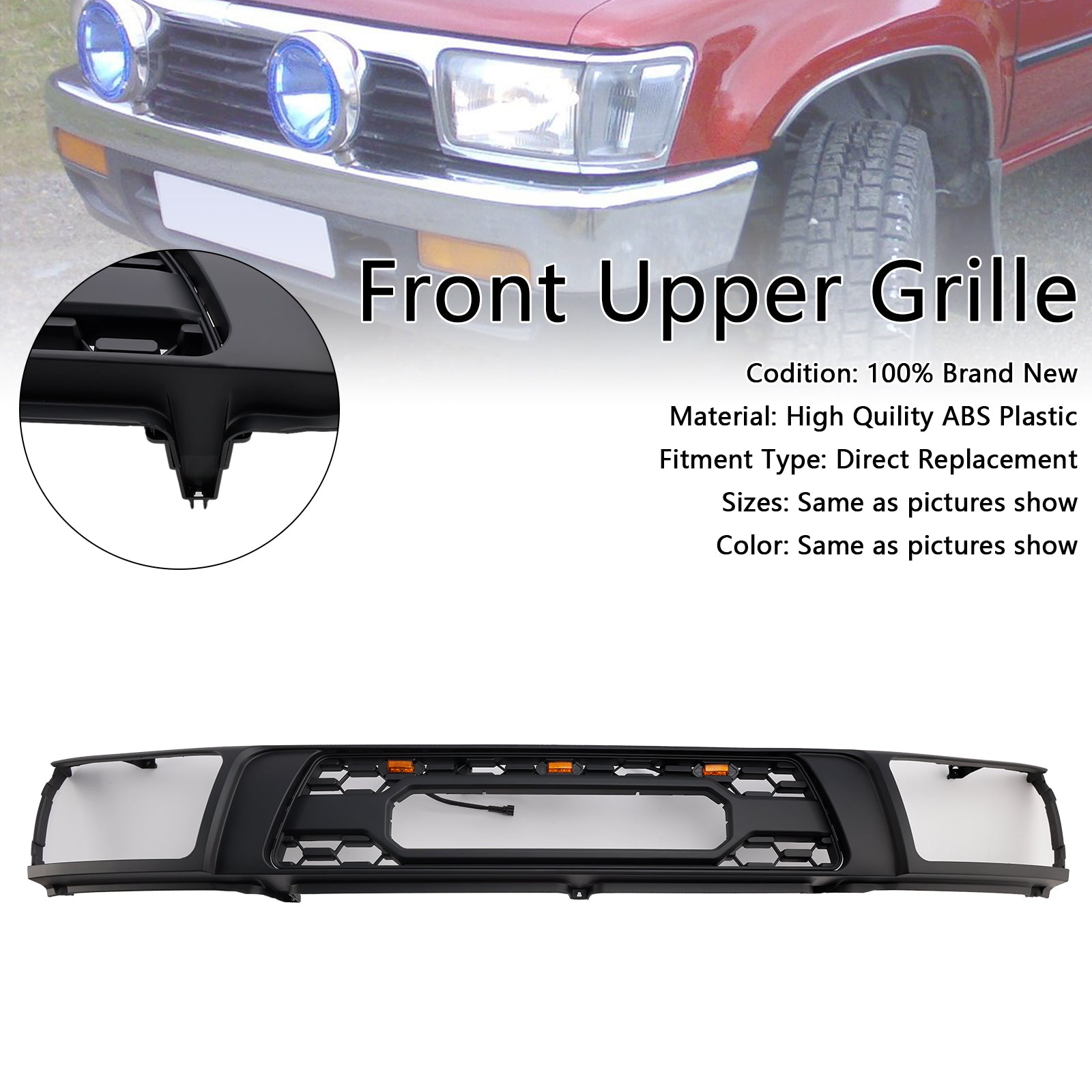 Matte Black Front Bumper Grill Grille Fit Toyota 4Runner 1992-1995 With Led