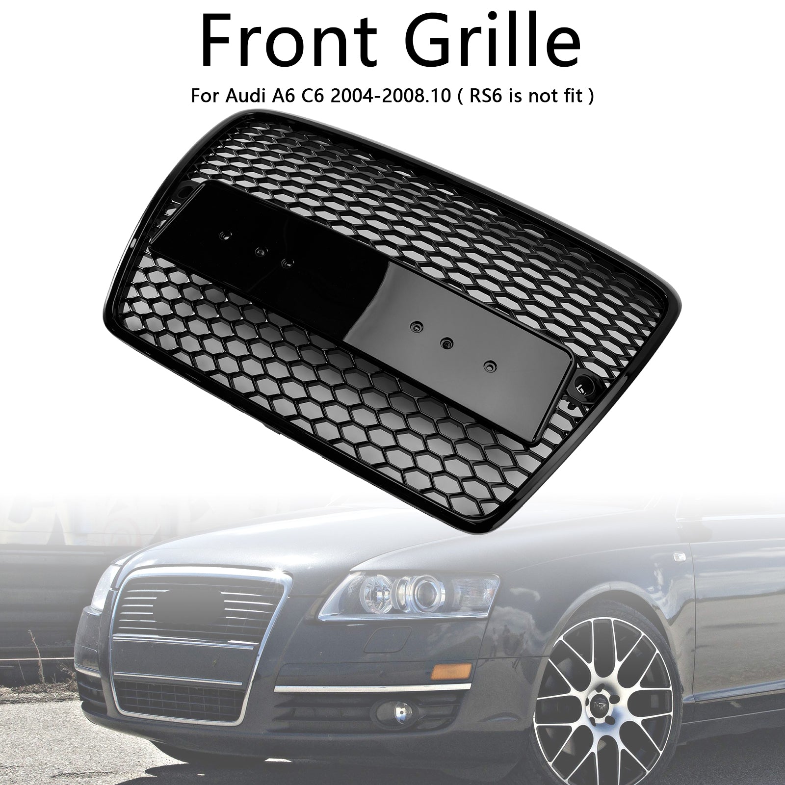 Black Front Honeycomb Bumper Grill Grille Fit Audi A6 C6 2004-2008 Pre-Facelift