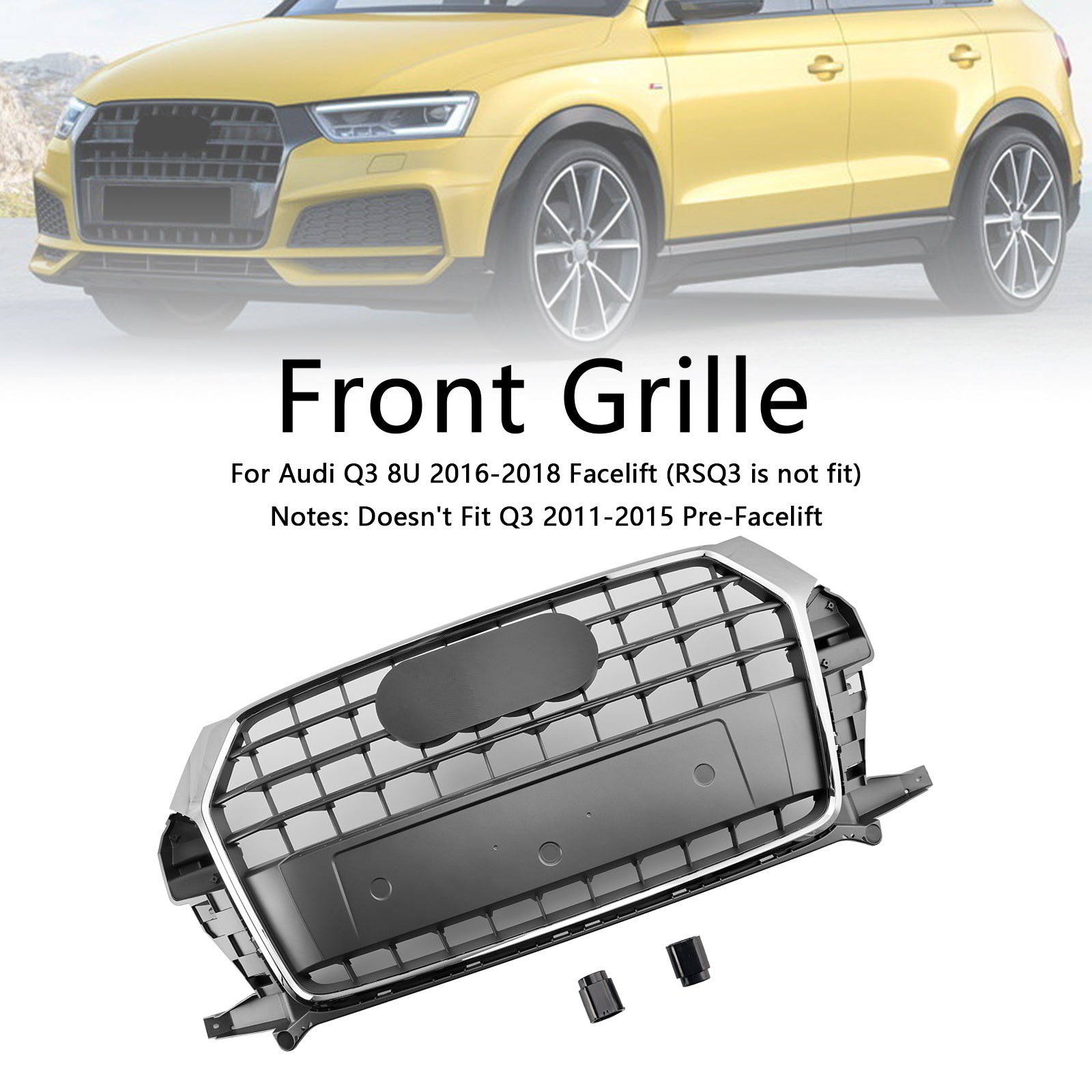 Chrome Front Bumper Grill Grille 8U0853653M Fit Audi Q3 8U 2016-2018 Facelift