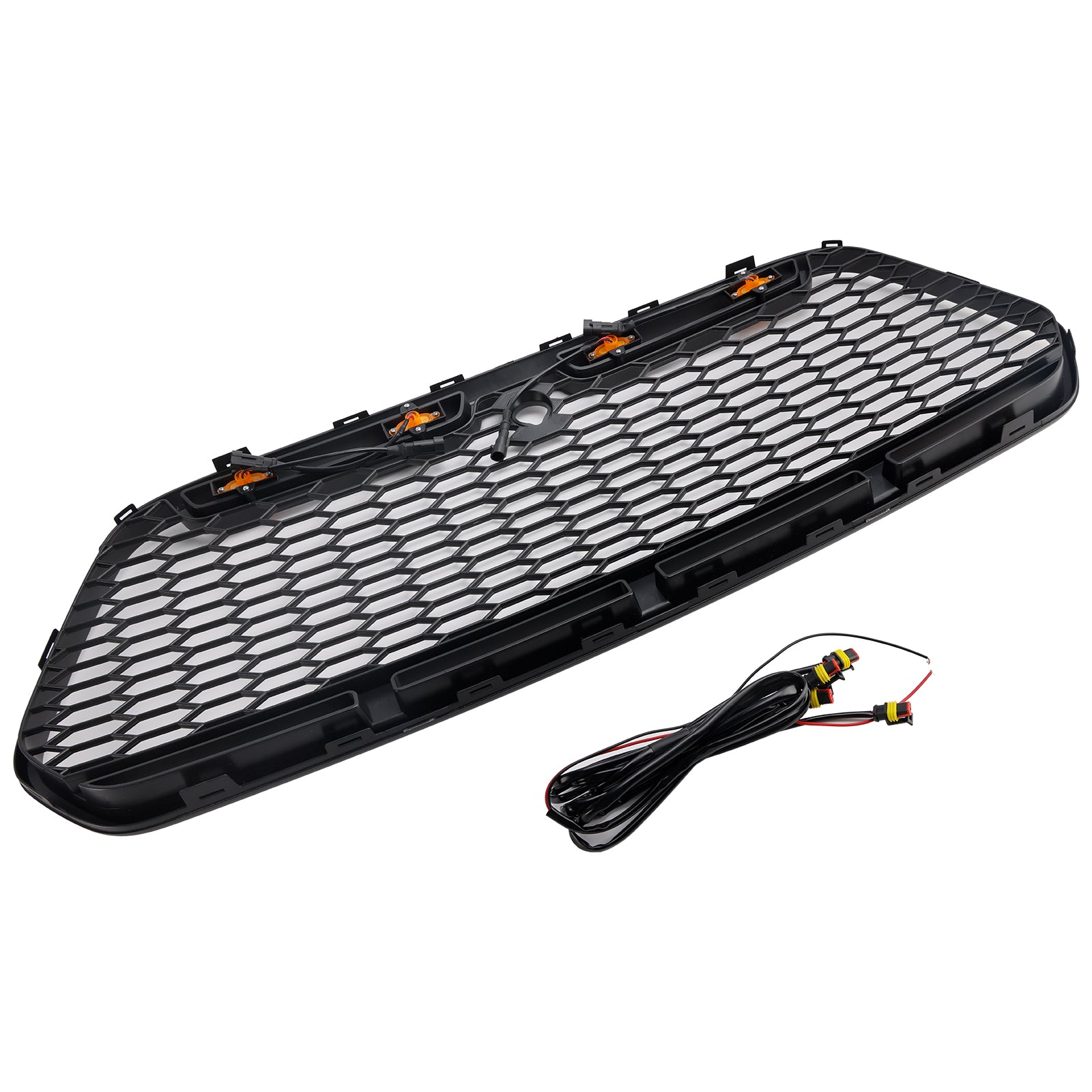 Grille de radiateur d'admission d'air de pare-chocs avant en nid d'abeille noir mat avec éclairage LED pour Ford Transit MK8 2015 2016 2017 2018 2019