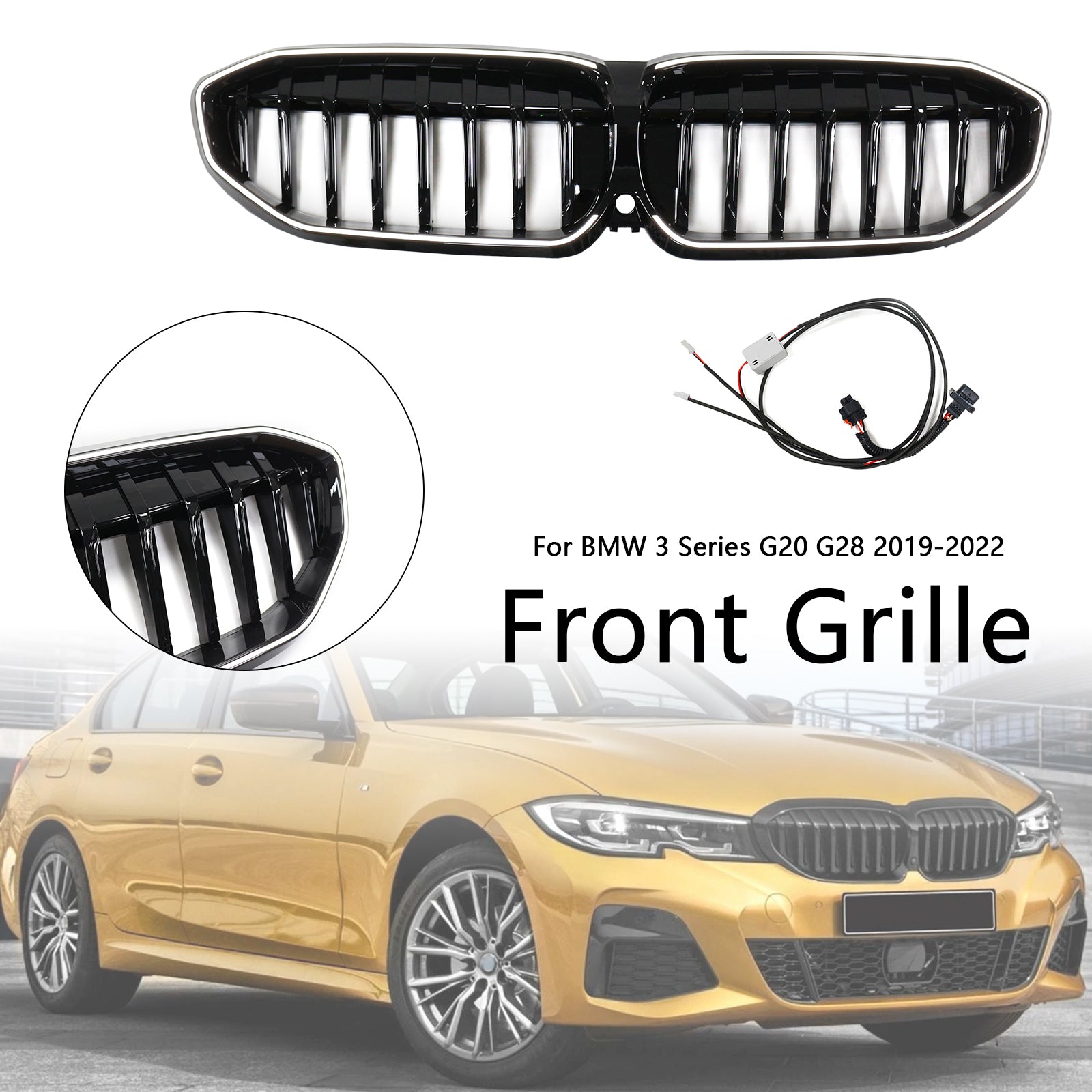 Glossy Black Kidney Grille Grill 51138072085 Fit BMW 3 Series G20 2019-2022