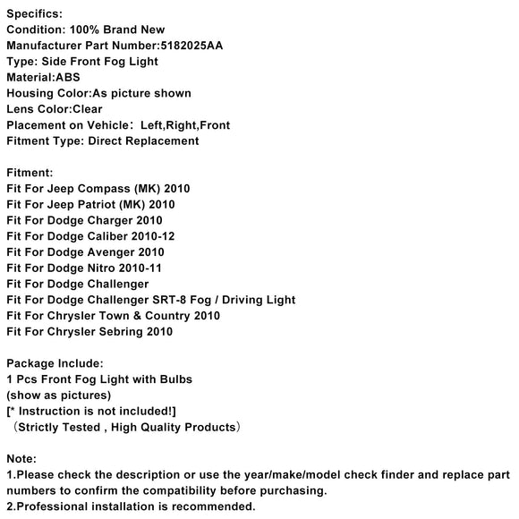 1 Stück Nebelscheinwerfer für Jeep Compass Dodge Charger Kaliber 5182025AA