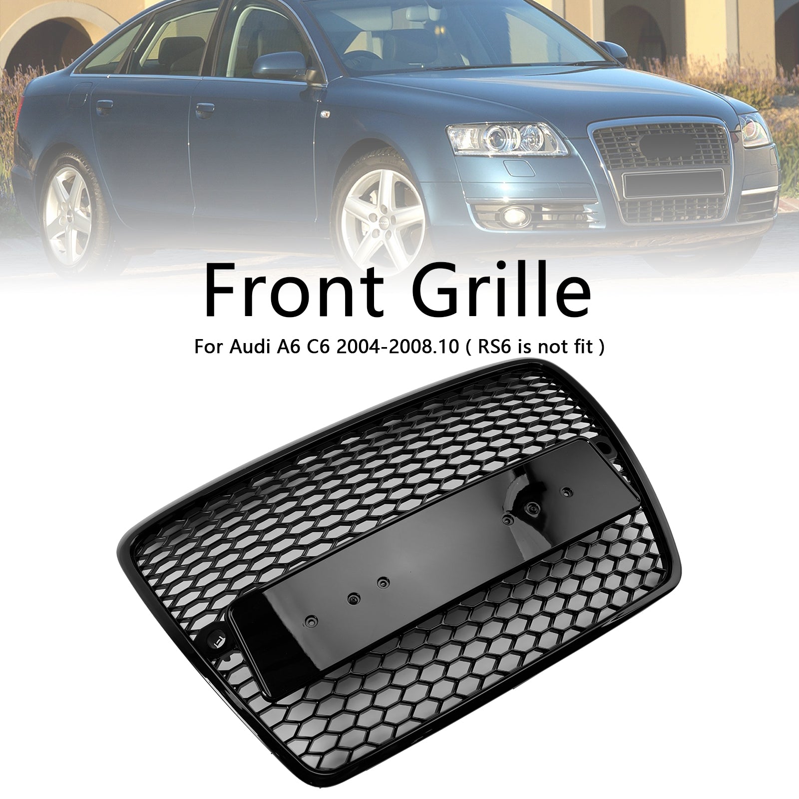 Grille de pare-chocs avant en nid d'abeille noire pour Audi A6 C6 2004-2008 avant le lifting - 0