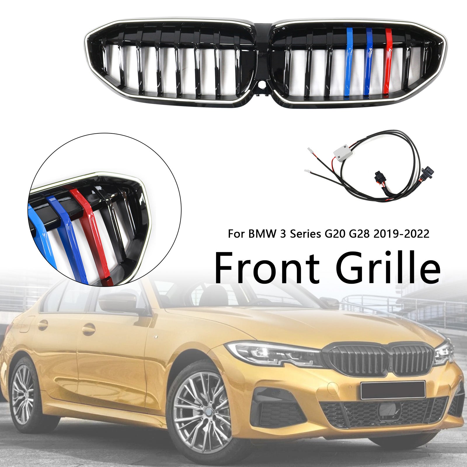 Black Kidney Grille Grill 51138072085 Fit BMW 3 Series G20 2019-2022 M-Style