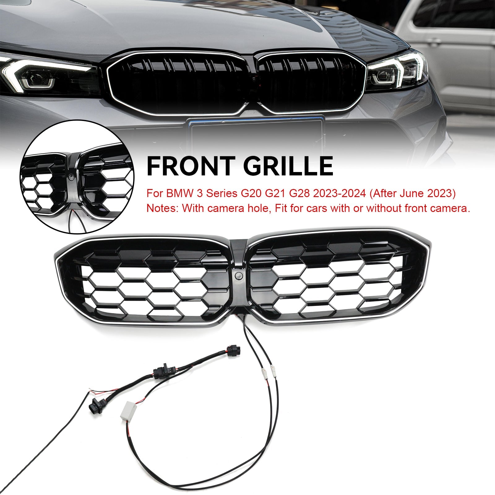 BMW 2023-2024 3 Series G20 G21 320i/330i/M340i/318i/320d Diamond Front Kidney Grille Gloss Black Grill