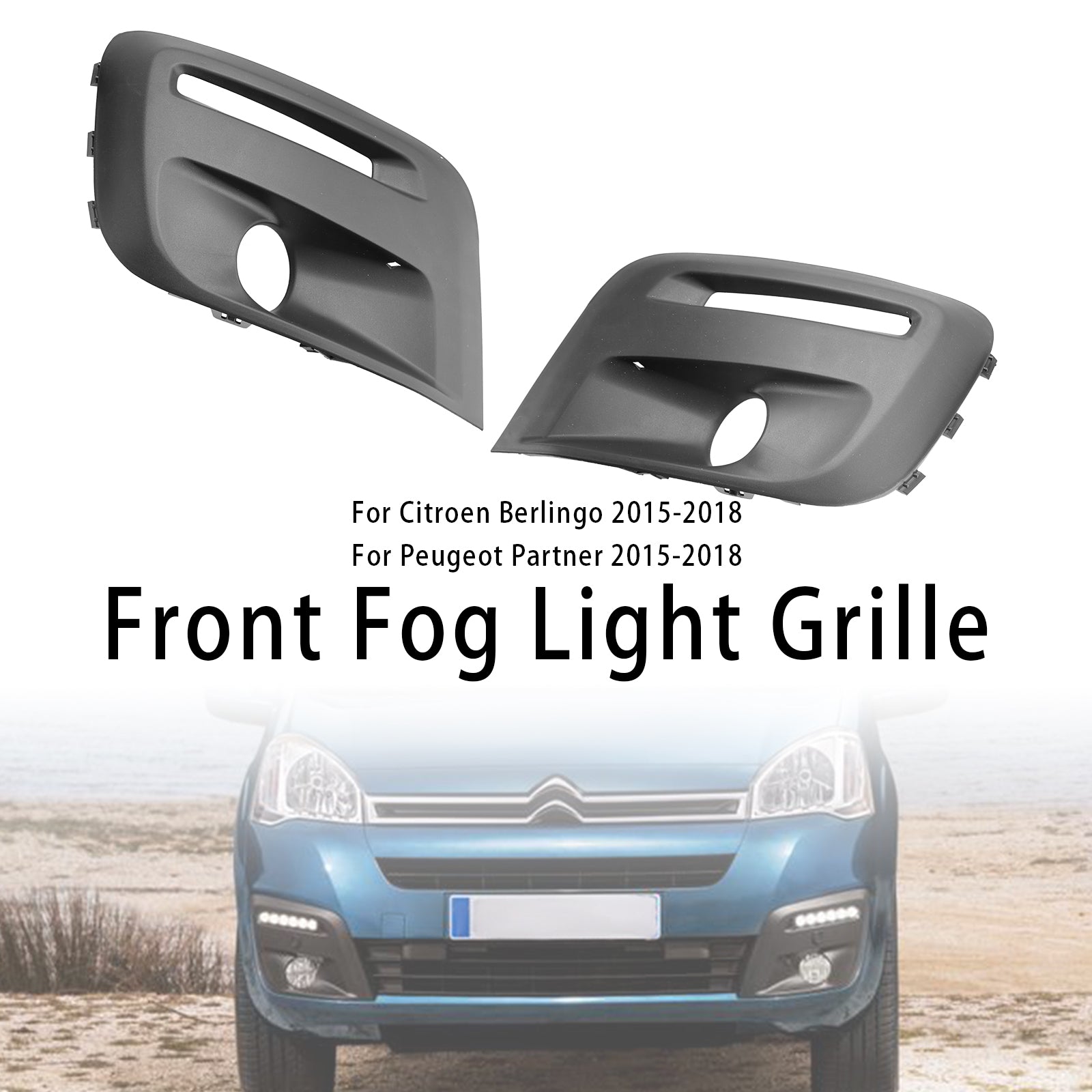 Grille de phare antibrouillard pour pare-chocs avant Peugeot Partner 2015-2018 Grille noire