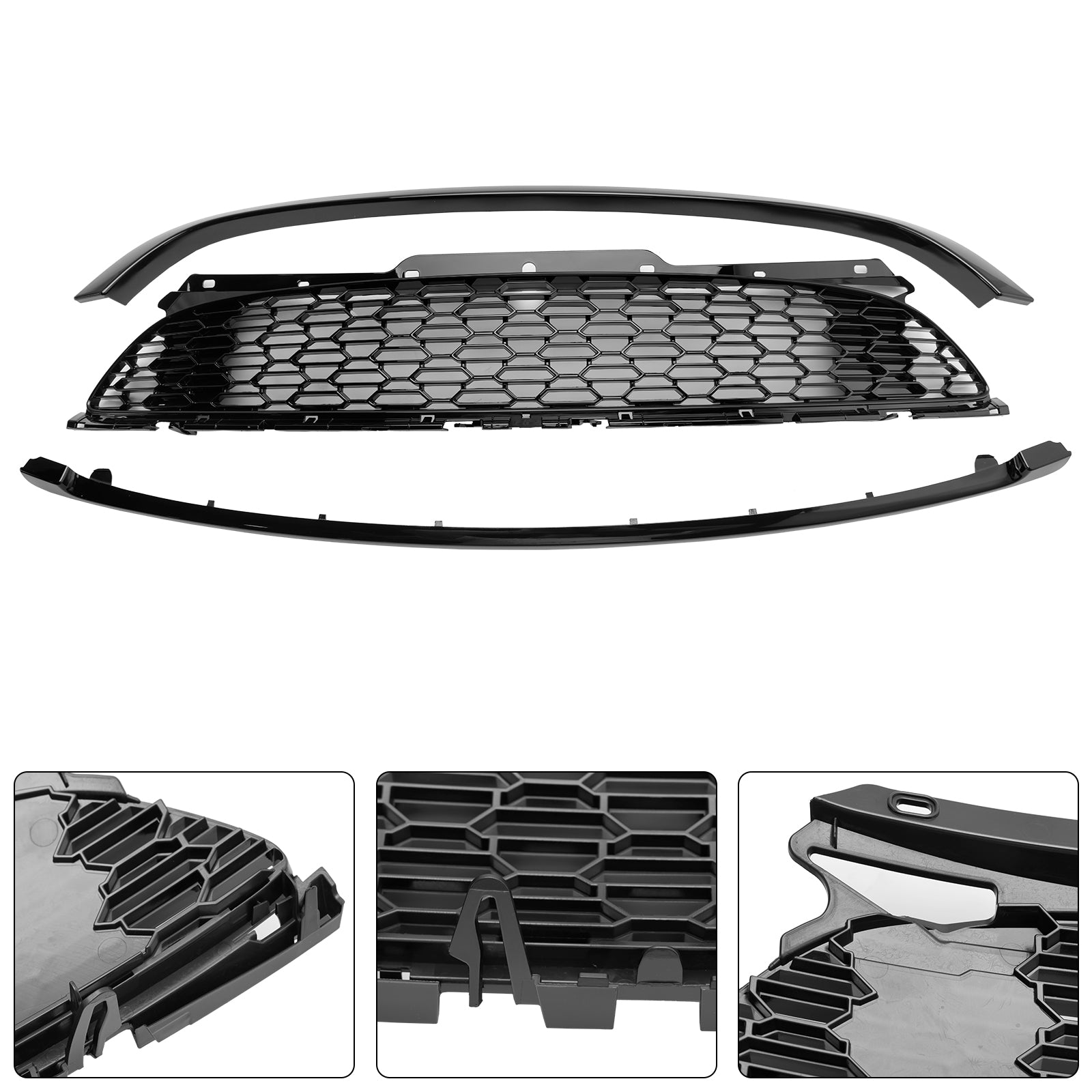 Grille de calandre avant de remplacement noire brillante pour Mini Cooper S R55 R56 R57 R58 R59 2007-2015 JCW Style 3 pièces