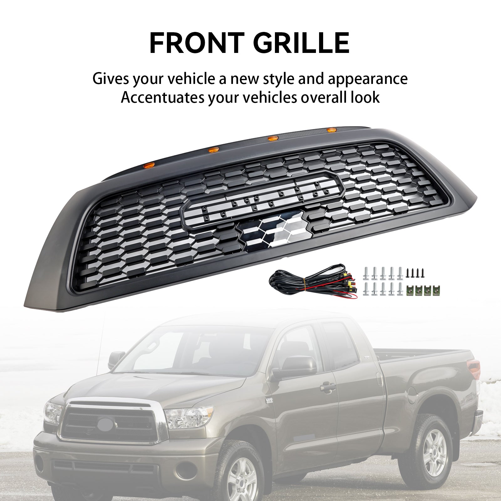 Toyota Tundra 2006-2013 TRD PRO Style Honeycomb Front Bumper Grill Black Grille W/ LED