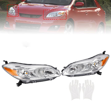 2009-2014 Toyota Matrix Left+Right Headlights Assembly Headlamp Chrome Housing