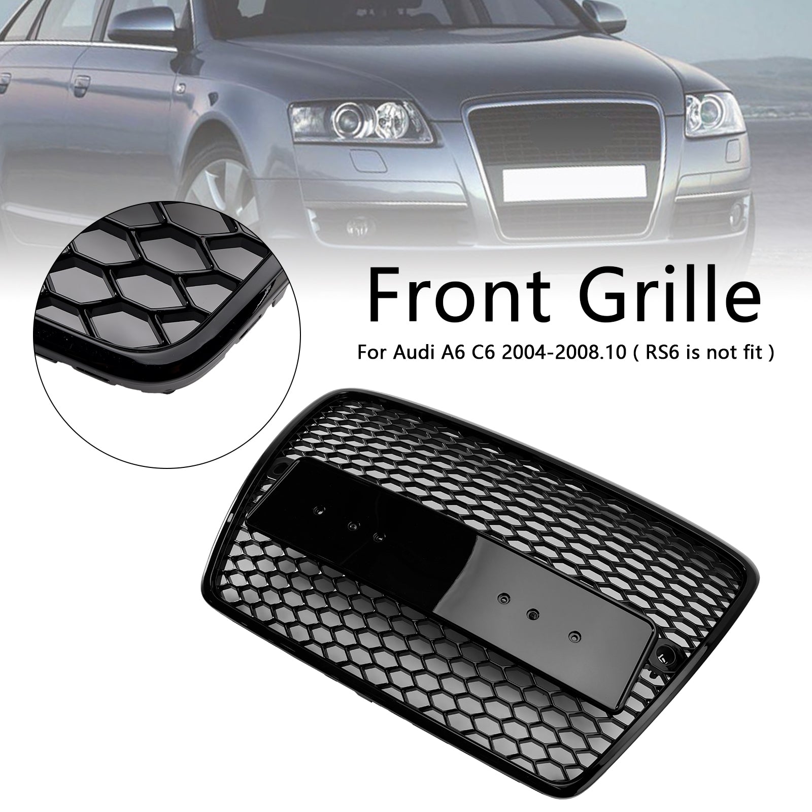 Black Front Honeycomb Bumper Grill Grille Fit Audi A6 C6 2004-2008 Pre-Facelift