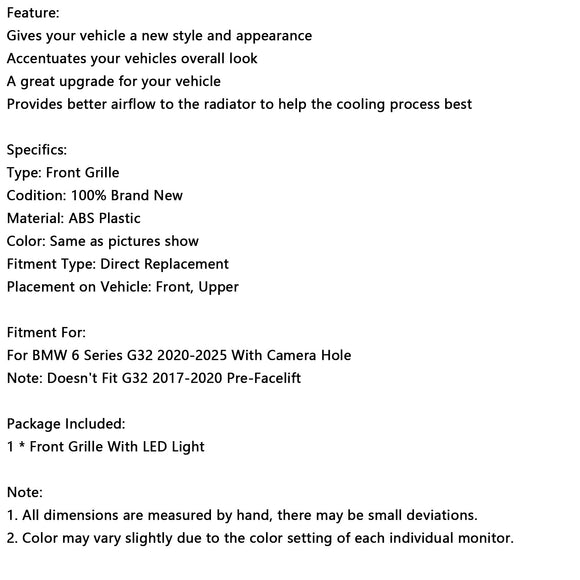 Niergrill met dubbele lamellen, zwart vooraan, geschikt voor BMW 6-serie G32 2020-2025