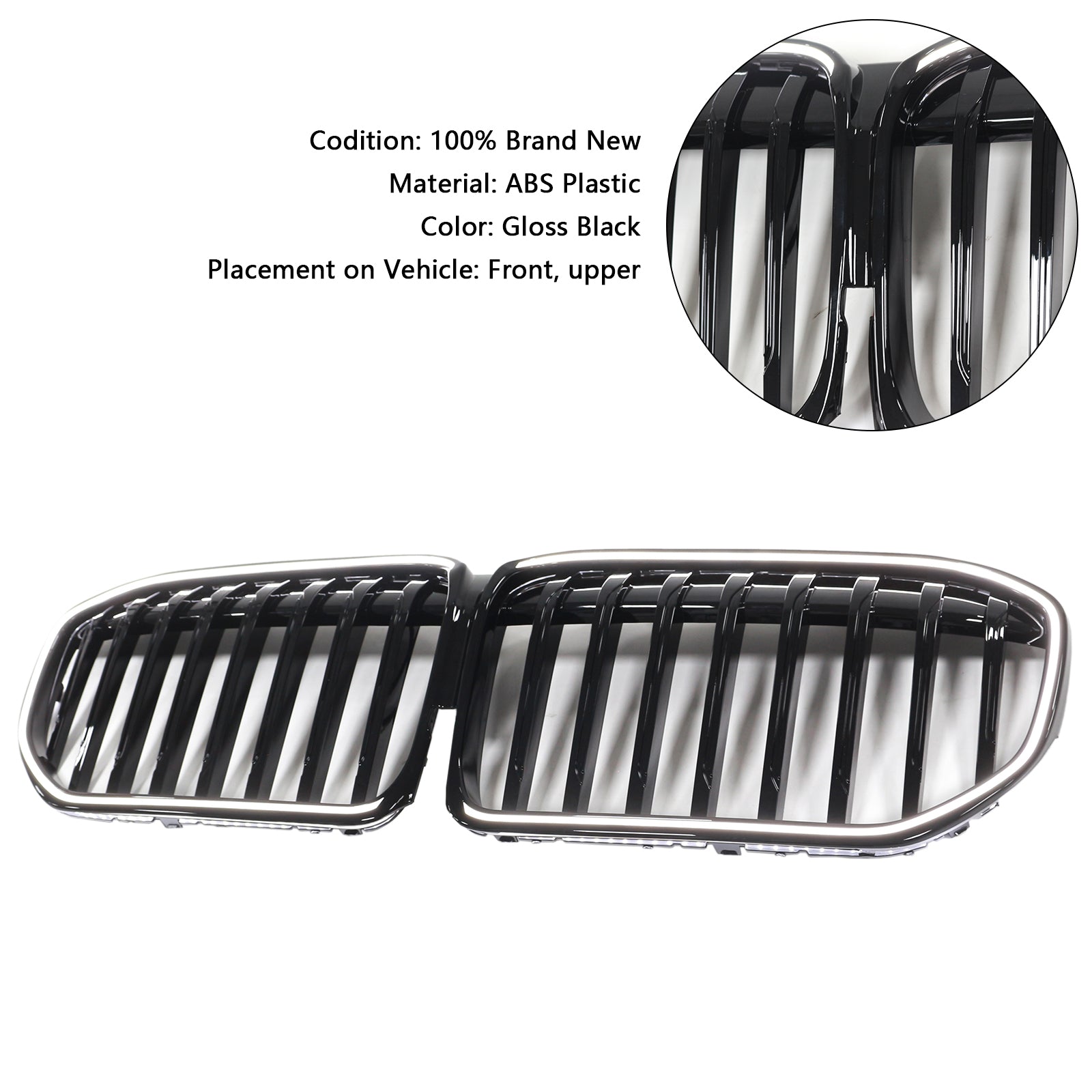 Grille de calandre avant noire brillante à lamelles simples pour BMW Série 7 G11 G12 2019-2022