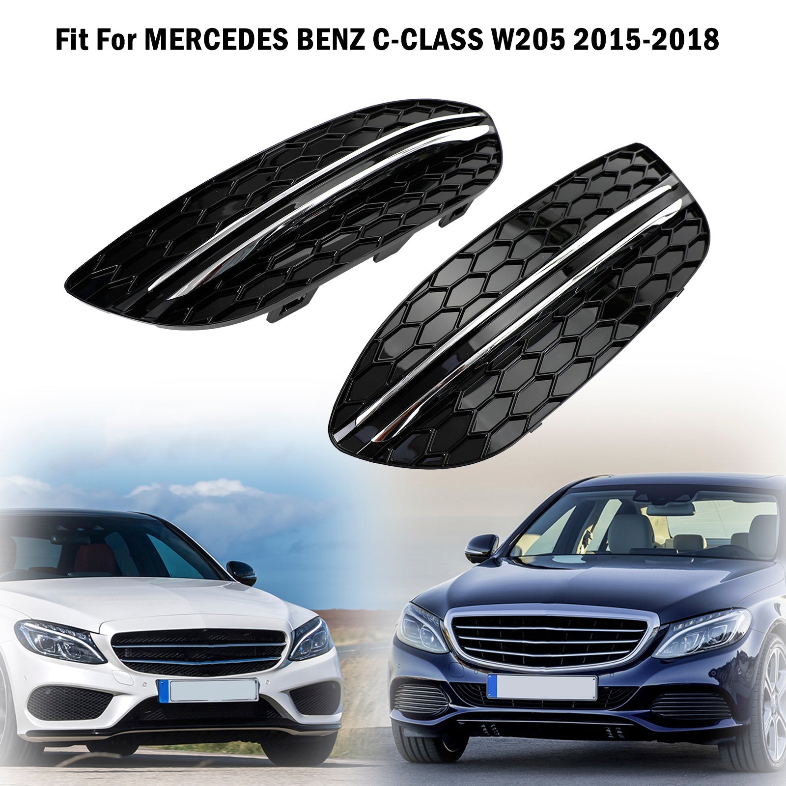 Couvercle de phare antibrouillard avant en nid d'abeille pour Mercedes Benz Classe C W205 Base Sedan 2058850723 2015-2018