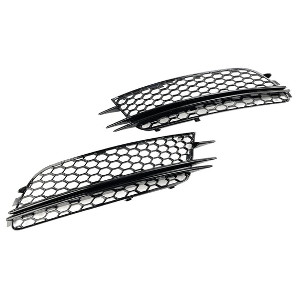 2012-2015 Audi A6 C7 Pre-Facelift Honycomb Lower Grille 2PCS Front Bumper Fog Light Black Cover Grill