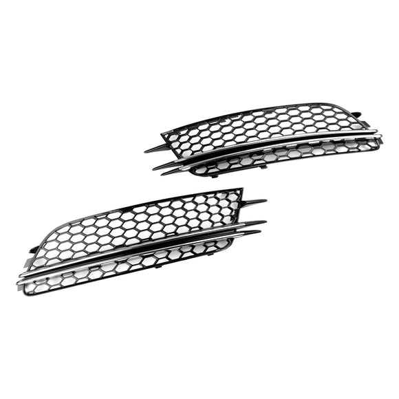 Audi 2012-2015 A6 C7 2PCS Front Fog Light Cover Bezel Bumper Honeycomb Chrome Trim Grille