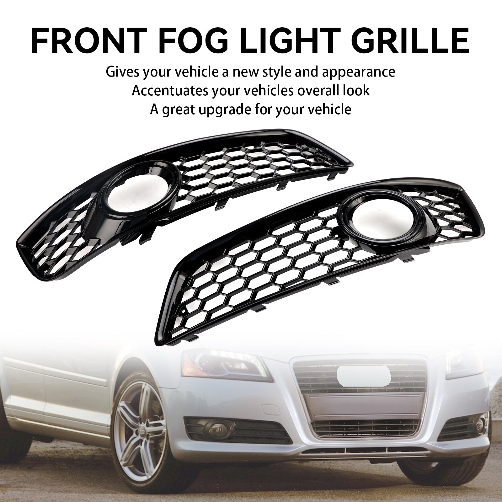 2009-2013 Audi A3 8P Standard Version Honeycomb Bumper Front Fog Light Grill Grille Cover