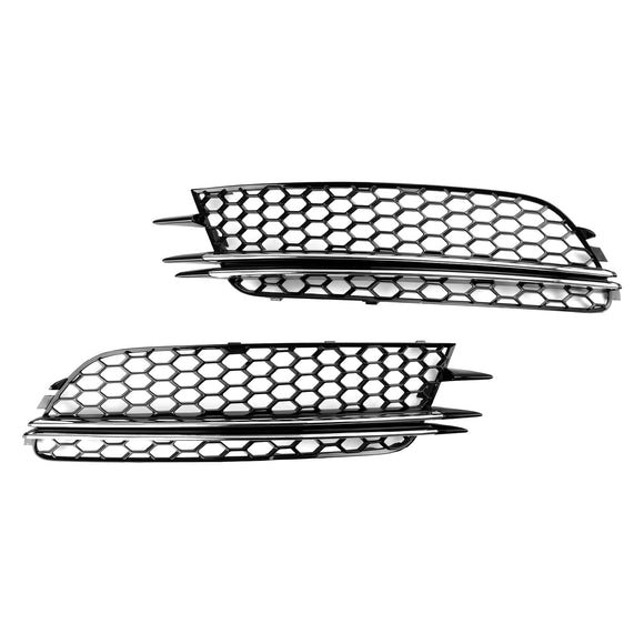 Audi 2012-2015 A6 C7 2PCS Front Fog Light Cover Bezel Bumper Honeycomb Chrome Trim Grille