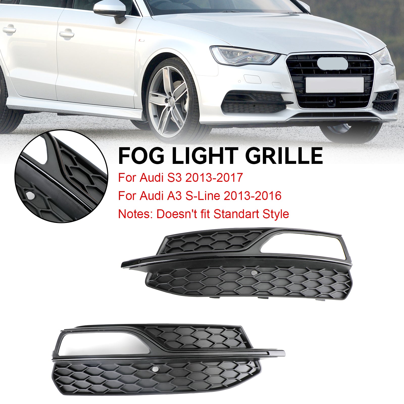 Audi 2013-2017 S3 8V3807681G 8V3807682G Lower Bumper Fog Light Cover Grill